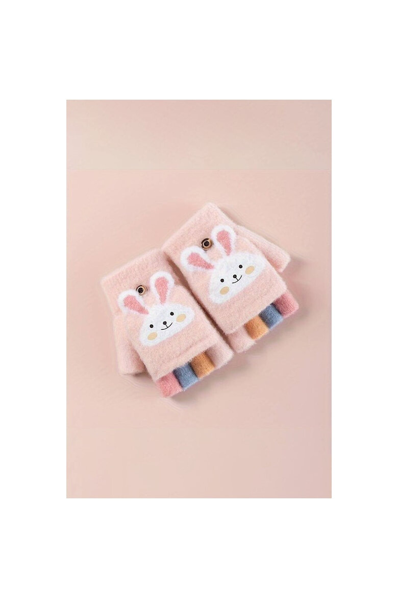 EFAYN.RO Manusi pentru copii model cu degetele descoperite si capac decapotabil prindere cu nasturel accesorizate cu iepuras manseta elastica tematica cute bunny EFAYN - Pled.ro