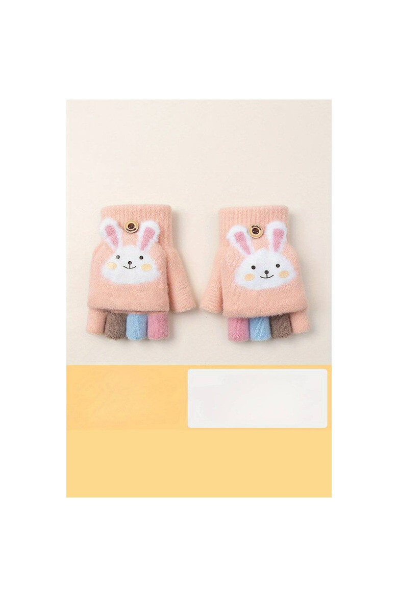 EFAYN.RO Manusi pentru copii model cu degetele descoperite si capac decapotabil prindere cu nasturel accesorizate cu iepuras manseta elastica tematica cute bunny EFAYN - Pled.ro