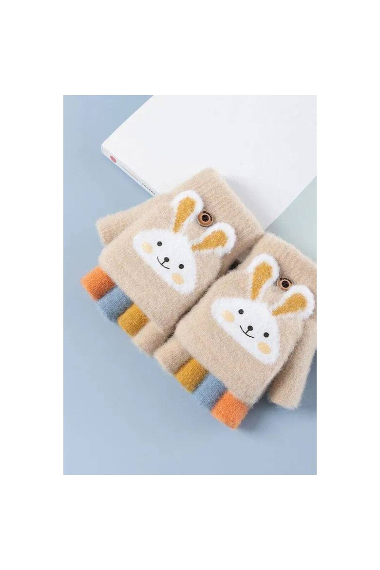 EFAYN.RO Manusi pentru copii model cu degetele descoperite si capac decapotabil prindere cu nasturel accesorizate cu iepuras manseta elastica tematica cute bunny EFAYN - Pled.ro