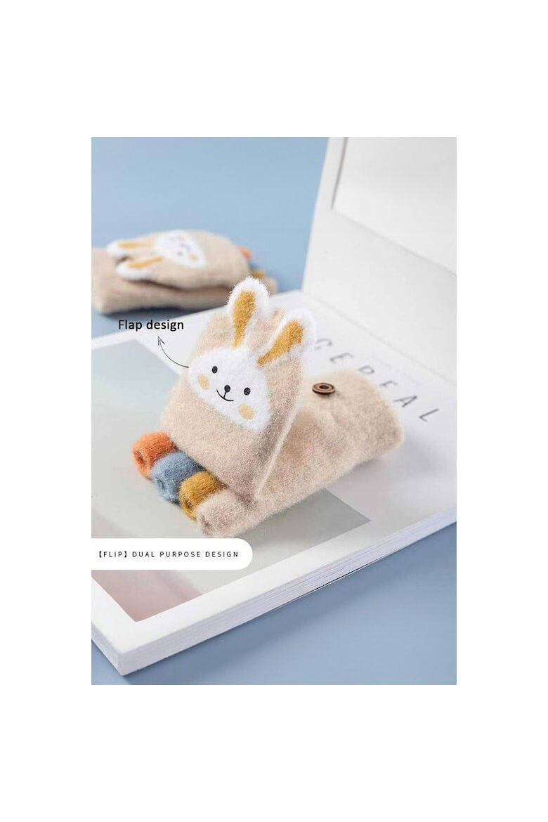 EFAYN.RO Manusi pentru copii model cu degetele descoperite si capac decapotabil prindere cu nasturel accesorizate cu iepuras manseta elastica tematica cute bunny EFAYN - Pled.ro