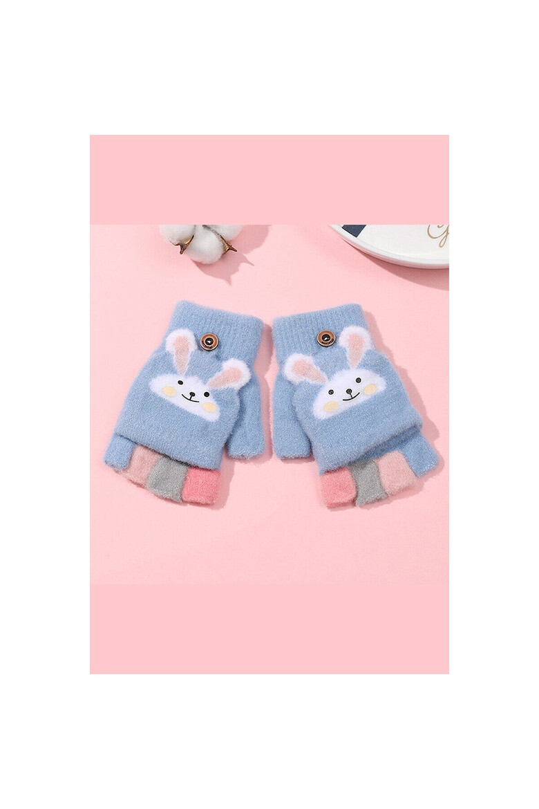 EFAYN.RO Manusi pentru copii model cu degetele descoperite si capac decapotabil prindere cu nasturel accesorizate cu iepuras manseta elastica tematica cute bunny EFAYN - Pled.ro