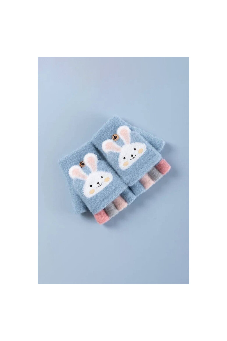 EFAYN.RO Manusi pentru copii model cu degetele descoperite si capac decapotabil prindere cu nasturel accesorizate cu iepuras manseta elastica tematica cute bunny EFAYN - Pled.ro