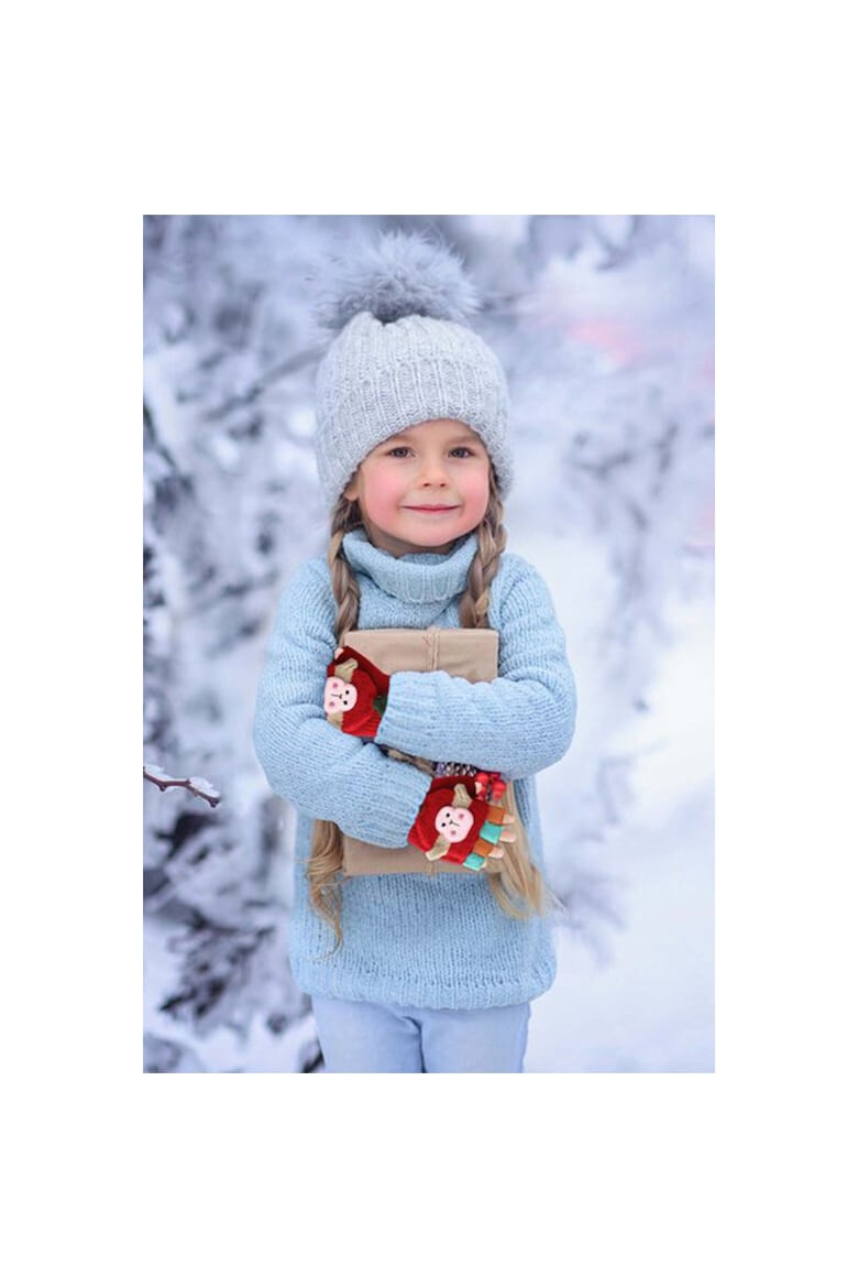 EFAYN.RO Manusi pentru copii model cu degetele descoperite si capac decapotabil prindere cu nasturel accesorizate cu maimutica haioasa manseta elastica tematica happy winter EFAYN - Pled.ro