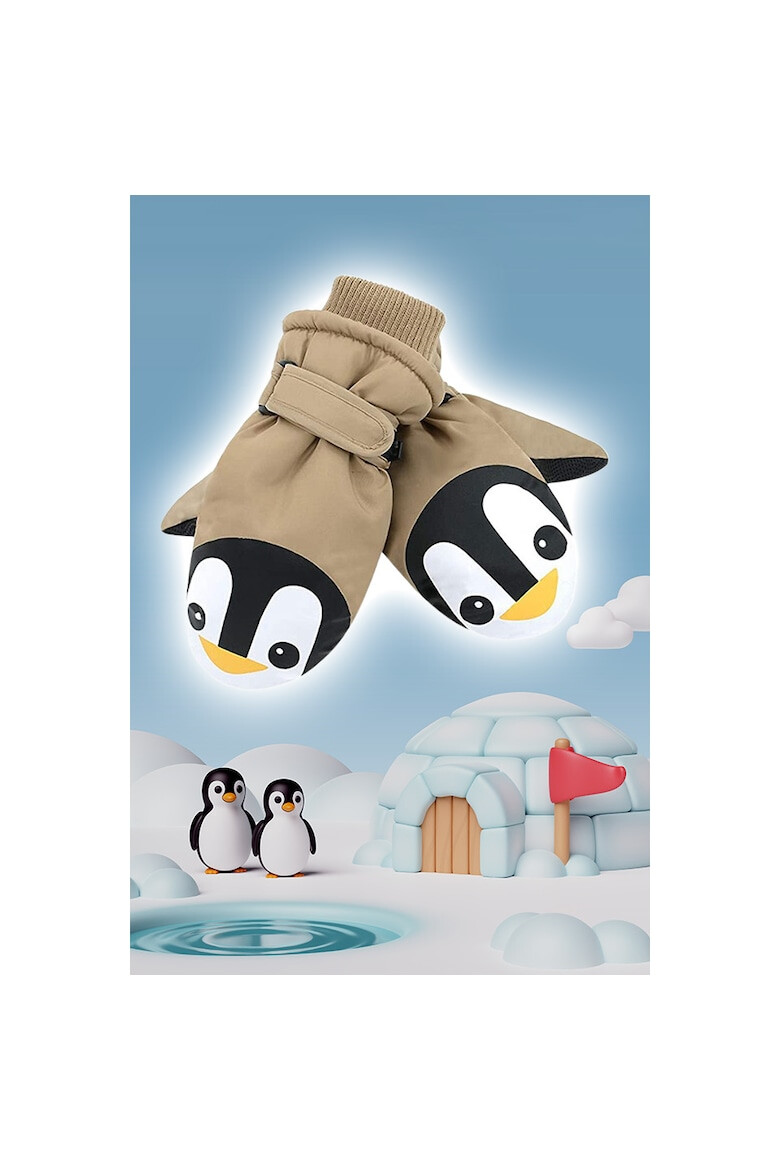 EFAYN.RO Manusi pentru copii model cu un singur deget manseta elastica si prindere reglabila waterproof imprimeu haios cu pinguin vesel tematica let’s play outside EFAYN - Pled.ro