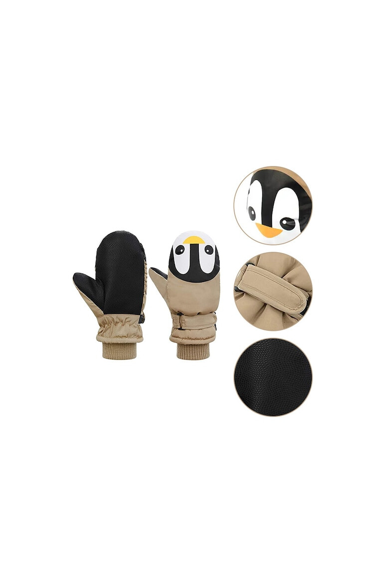 EFAYN.RO Manusi pentru copii model cu un singur deget manseta elastica si prindere reglabila waterproof imprimeu haios cu pinguin vesel tematica let’s play outside EFAYN - Pled.ro