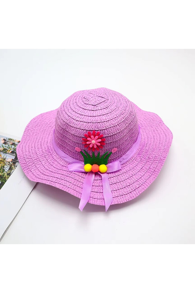 EFAYN.RO Palarie de soare copii model chic de vara pentru fetite accesorizat cu flori si panglica prindere sub barbie margine ondulata tematica cute summer EFAYN - Pled.ro