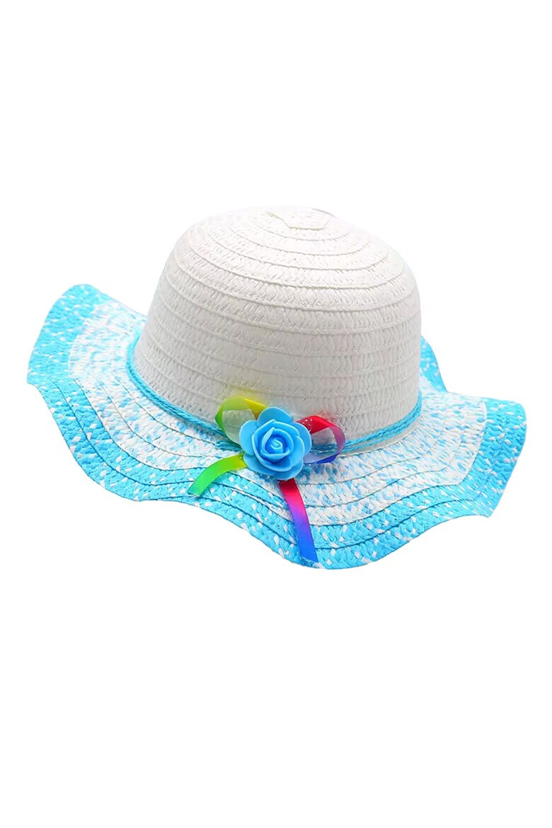 EFAYN.RO Palarie de soare copii model cute elegant pentru fetite accesorizat cu flori si fundita rainbow prindere sub barbie margine ondulata tematica happy summer EFAYN - Pled.ro