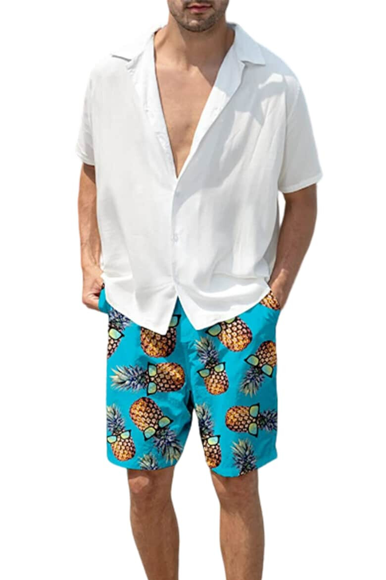 EFAYN.RO Pantaloni scurti de baie tip sort barbati imprimeu ananas amuzant model cool summer uscare rapida EFAYN - Pled.ro