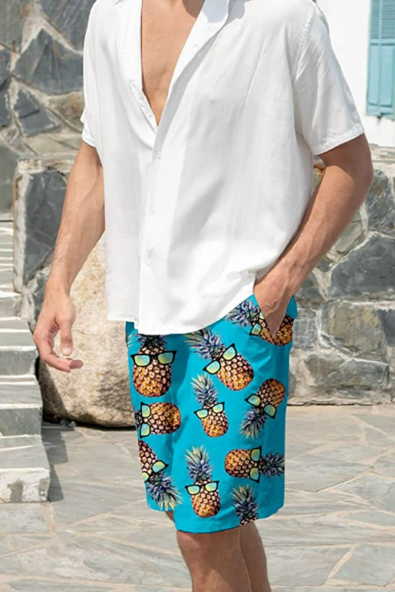 EFAYN.RO Pantaloni scurti de baie tip sort barbati imprimeu ananas amuzant model cool summer uscare rapida EFAYN - Pled.ro