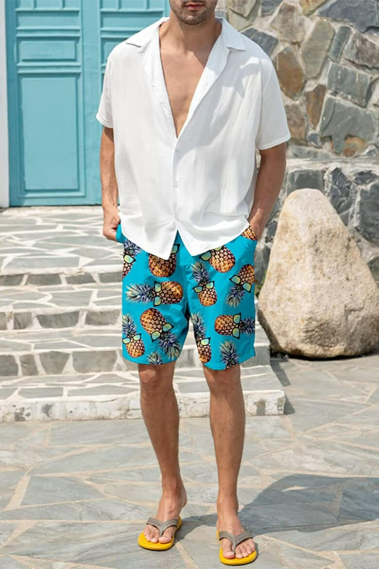 EFAYN.RO Pantaloni scurti de baie tip sort barbati imprimeu ananas amuzant model cool summer uscare rapida EFAYN - Pled.ro