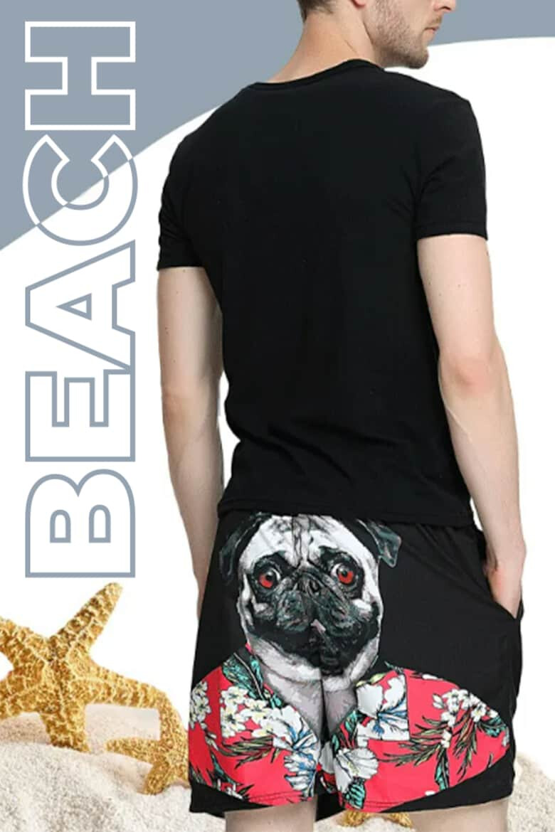 EFAYN.RO Pantaloni scurti de baie tip sort barbati imprimeu pug haios model cool animal summer uscare rapida EFAYN - Pled.ro