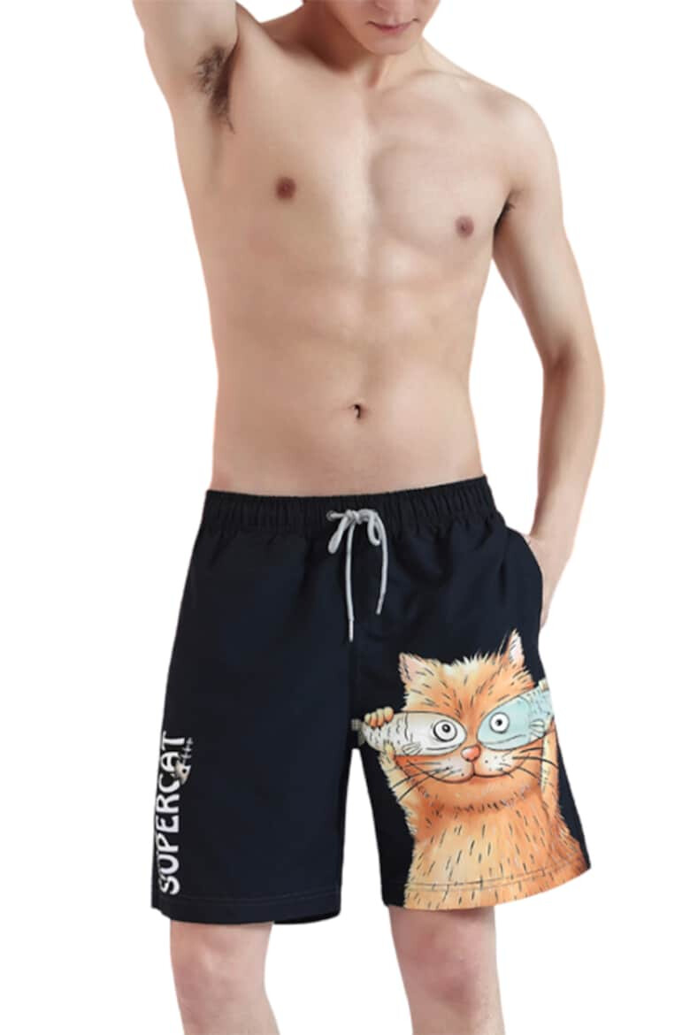 EFAYN.RO Pantaloni scurti de baie tip sort barbati model super cat imprimeu pisica nebuna uscare rapida EFAYN - Pled.ro