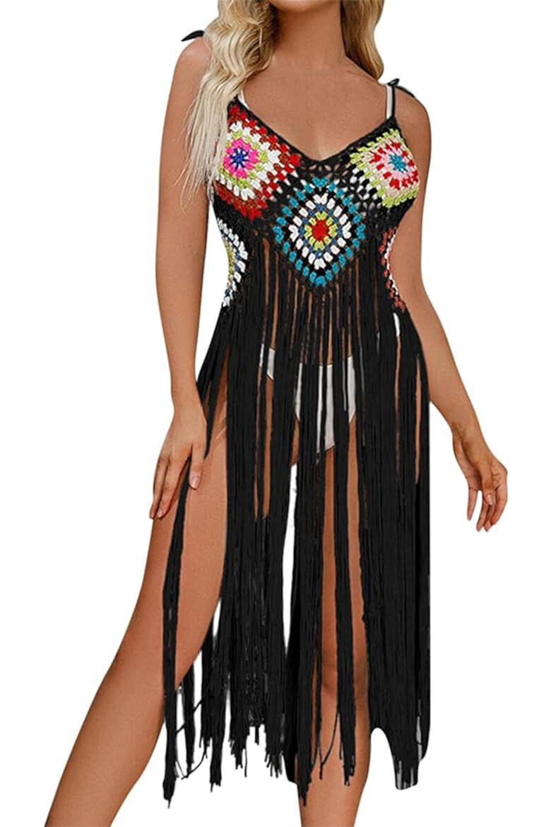 EFAYN.RO Pareo tip rochie pentru plaja model cu franjuri transparent tesatura traditionala tematica crazy retro summer EFAYN - Pled.ro