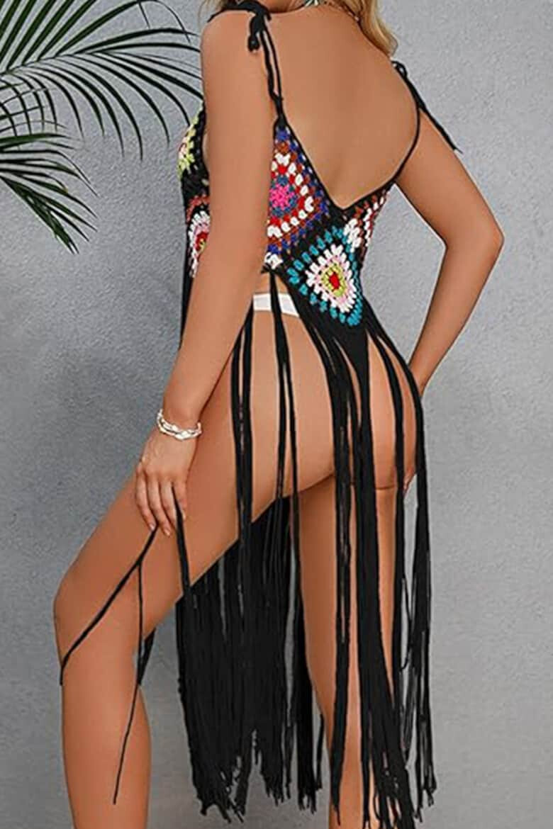 EFAYN.RO Pareo tip rochie pentru plaja model cu franjuri transparent tesatura traditionala tematica crazy retro summer EFAYN - Pled.ro