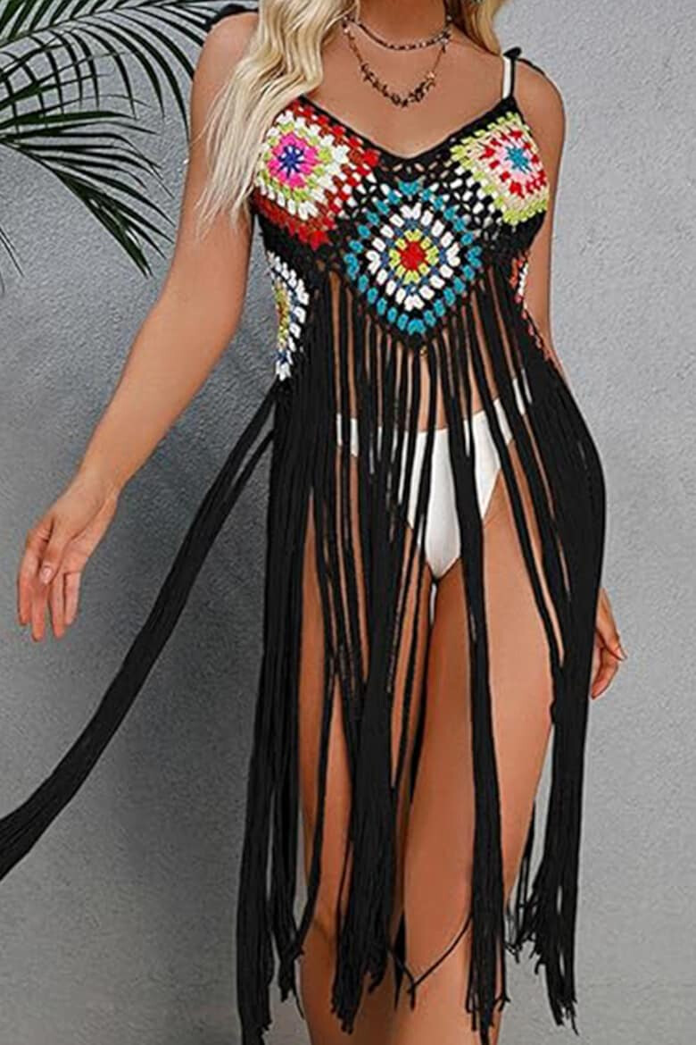 EFAYN.RO Pareo tip rochie pentru plaja model cu franjuri transparent tesatura traditionala tematica crazy retro summer EFAYN - Pled.ro