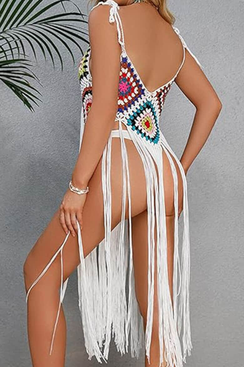 EFAYN.RO Pareo tip rochie pentru plaja model cu franjuri transparent tesatura traditionala tematica crazy retro summer EFAYN - Pled.ro