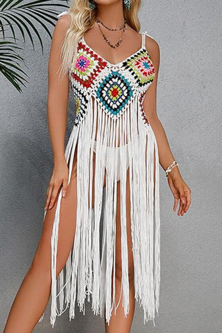 EFAYN.RO Pareo tip rochie pentru plaja model cu franjuri transparent tesatura traditionala tematica crazy retro summer EFAYN - Pled.ro