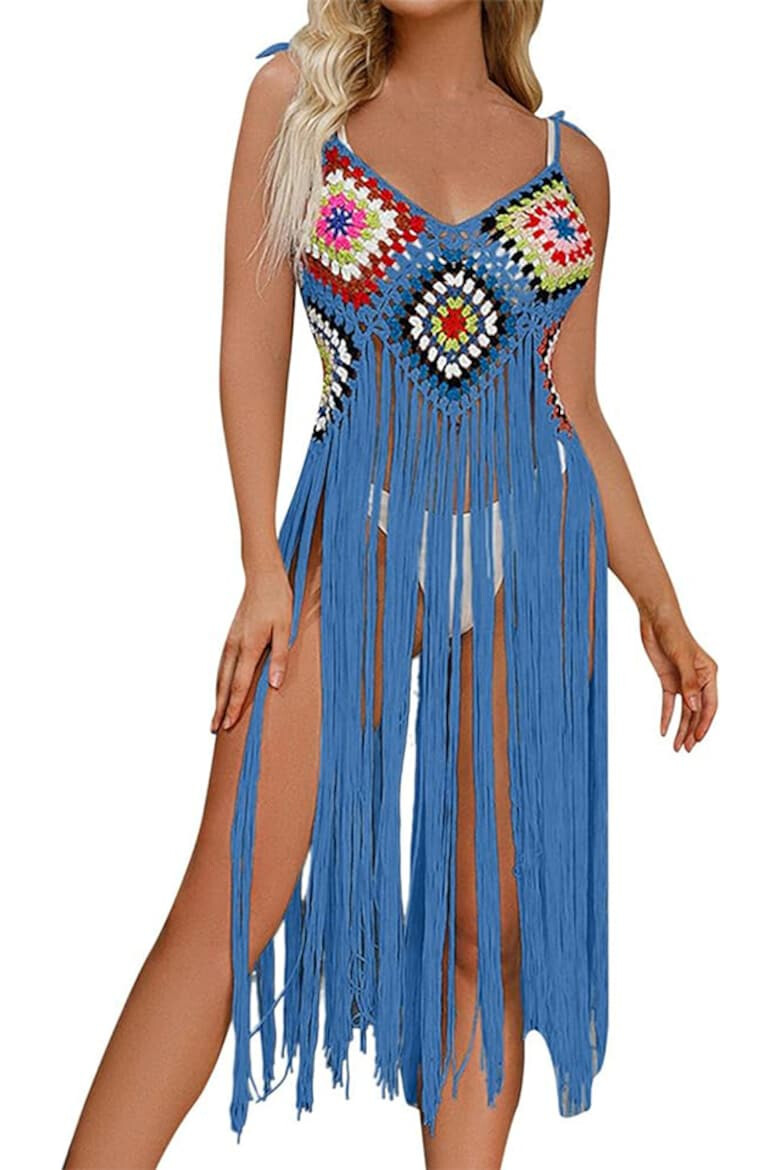 EFAYN.RO Pareo tip rochie pentru plaja model cu franjuri transparent tesatura traditionala tematica crazy retro summer EFAYN - Pled.ro