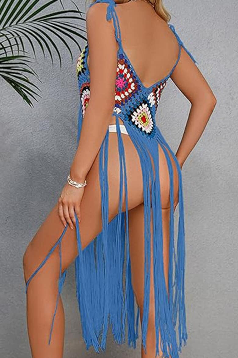 EFAYN.RO Pareo tip rochie pentru plaja model cu franjuri transparent tesatura traditionala tematica crazy retro summer EFAYN - Pled.ro