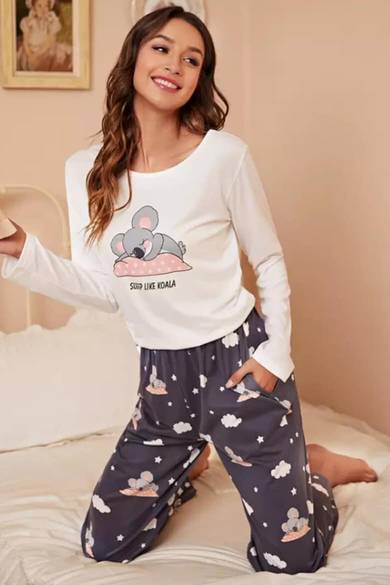 EFAYN.RO Pijama dama set 2 piese bluza maneca lunga si pantalon lung cu imprimeu koala somnoros EFAYN - Pled.ro