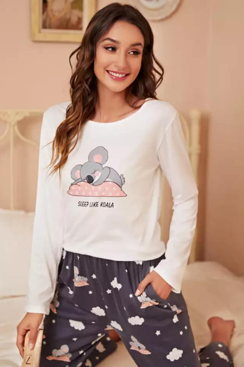 EFAYN.RO Pijama dama set 2 piese bluza maneca lunga si pantalon lung cu imprimeu koala somnoros EFAYN - Pled.ro