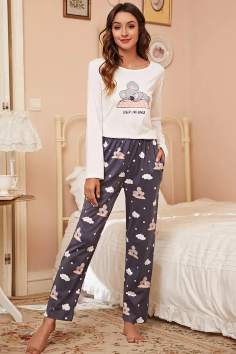 EFAYN.RO Pijama dama set 2 piese bluza maneca lunga si pantalon lung cu imprimeu koala somnoros EFAYN - Pled.ro