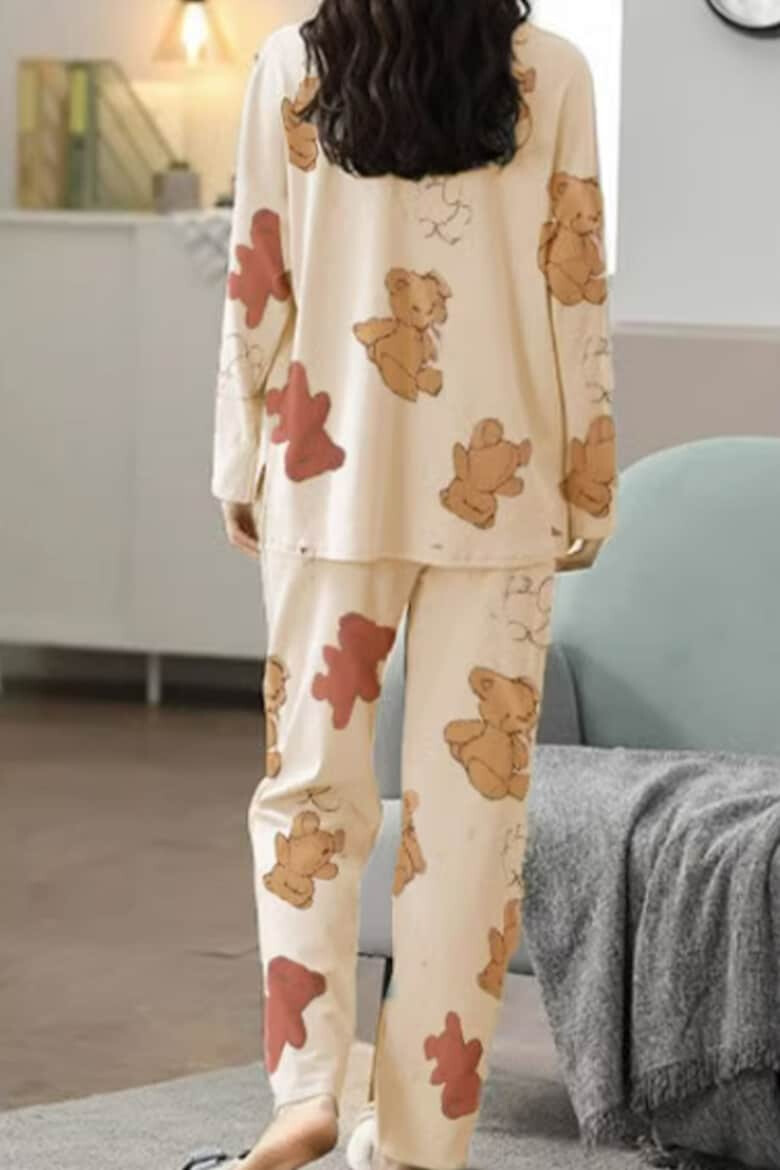 EFAYN.RO Pijama dama set 2 piese bluza maneca lunga si pantaloni lungi model freedom cu ursuleti tematica bear world EFAYN - Pled.ro