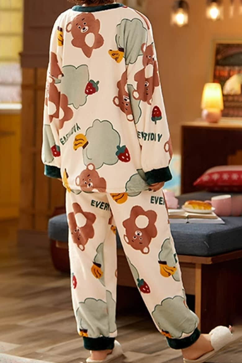 EFAYN.RO Pijama dama set 2 piese bluza maneca lunga si pantaloni lungi model pufos si calduros tematica I love bears EFAYN - Pled.ro