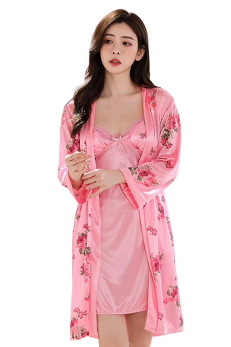 EFAYN.RO Pijama dama set 2 piese rochie scurta si halat asortat model cu imprimeu floral sexy tematica flower lady EFAYN - Pled.ro