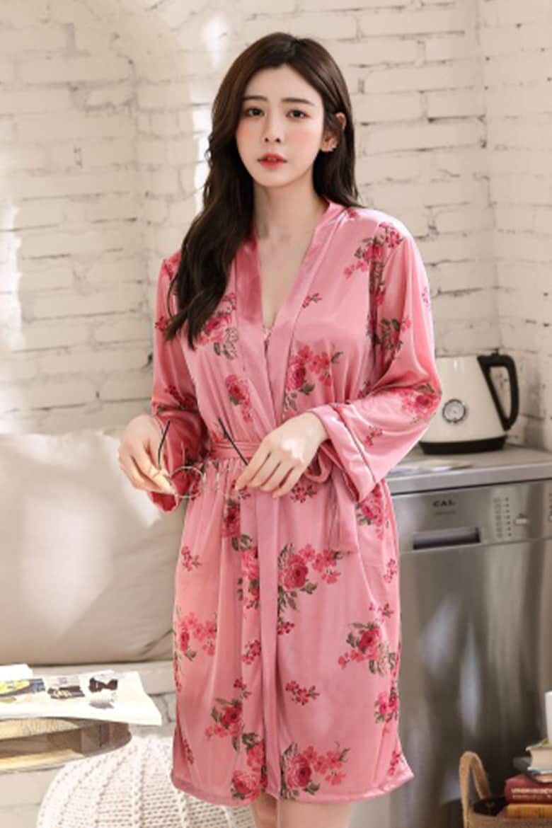 EFAYN.RO Pijama dama set 2 piese rochie scurta si halat asortat model cu imprimeu floral sexy tematica flower lady EFAYN - Pled.ro