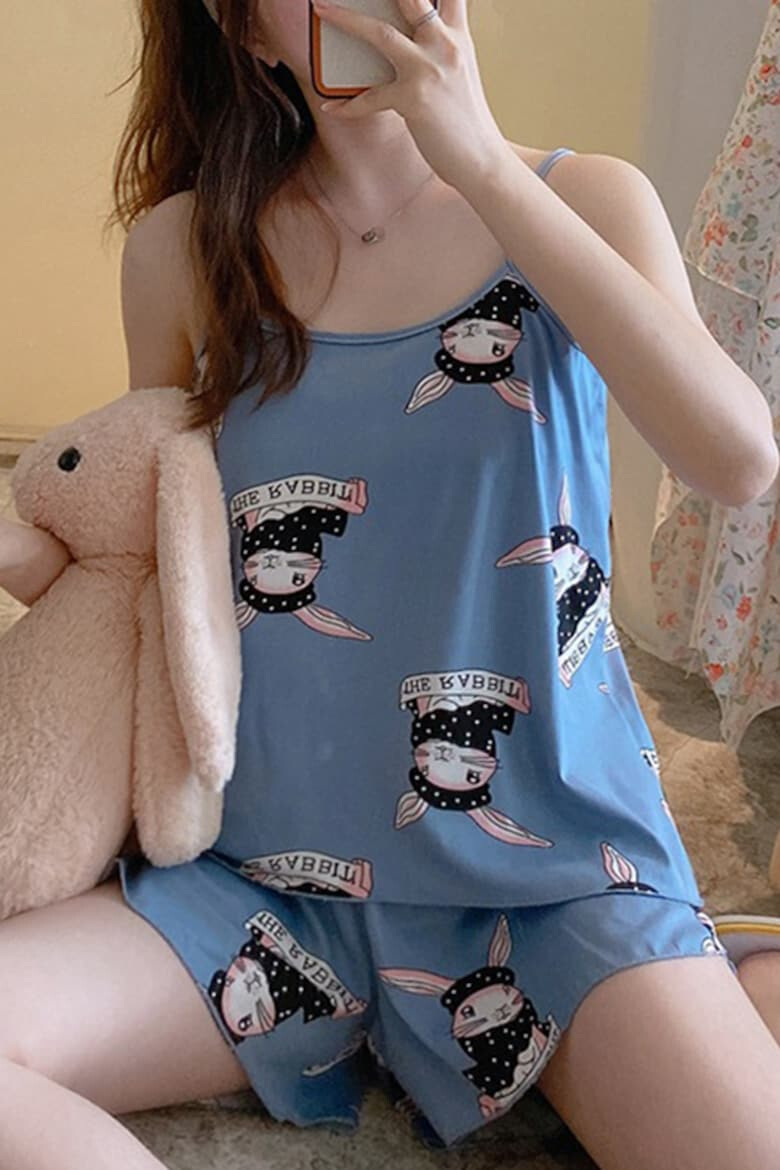 EFAYN.RO Pijama dama sexy set 2 piese bluza si pantaloni scurti cu imprimeu iepurasi EFAYN - Pled.ro