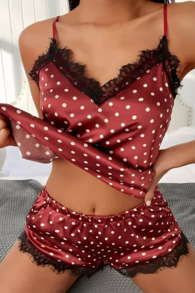 EFAYN.RO Pijama dama sexy set 2 piese maieu si pantalon scurt cu buline mici albe EFAYN - Pled.ro