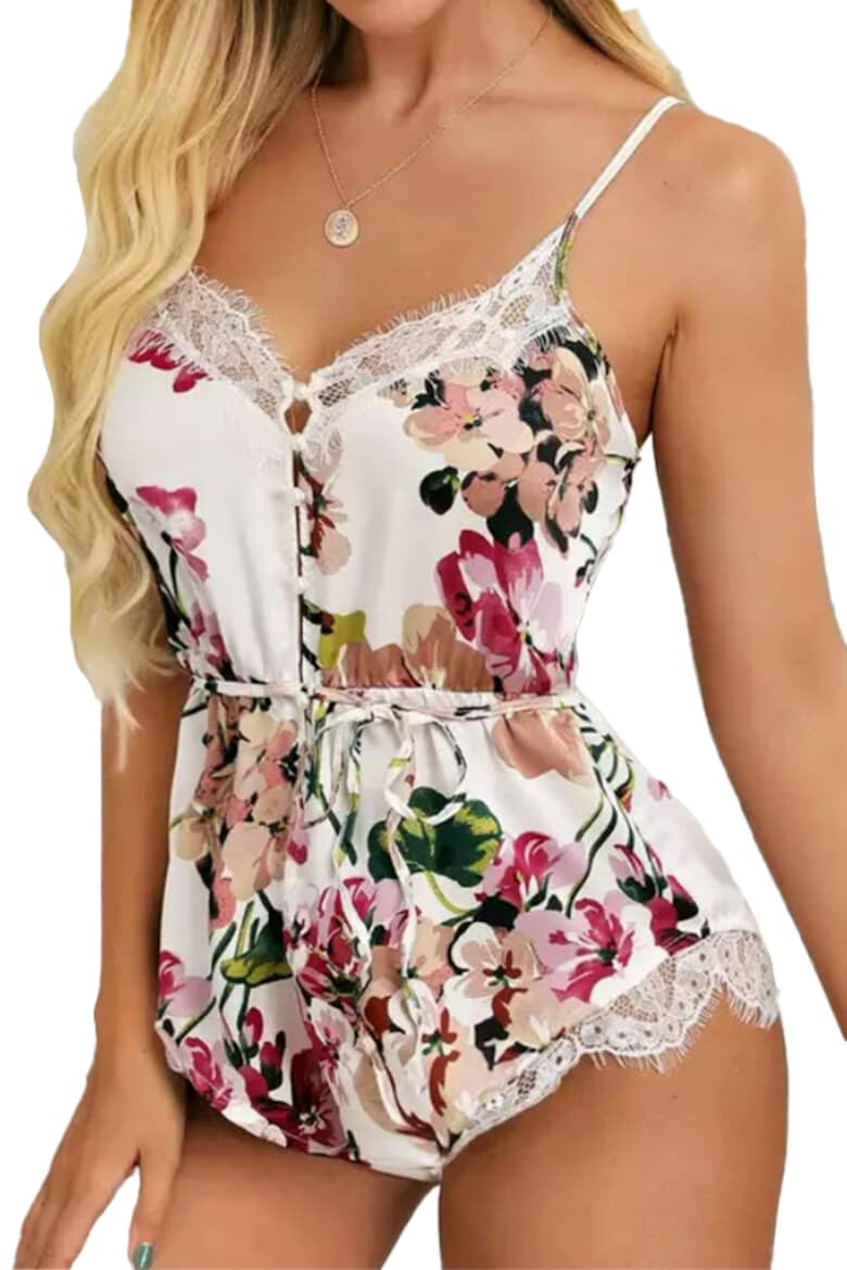 EFAYN.RO Pijama dama tip body sexy accesorizat cu dantela cu imprimeu floral EFAYN - Pled.ro