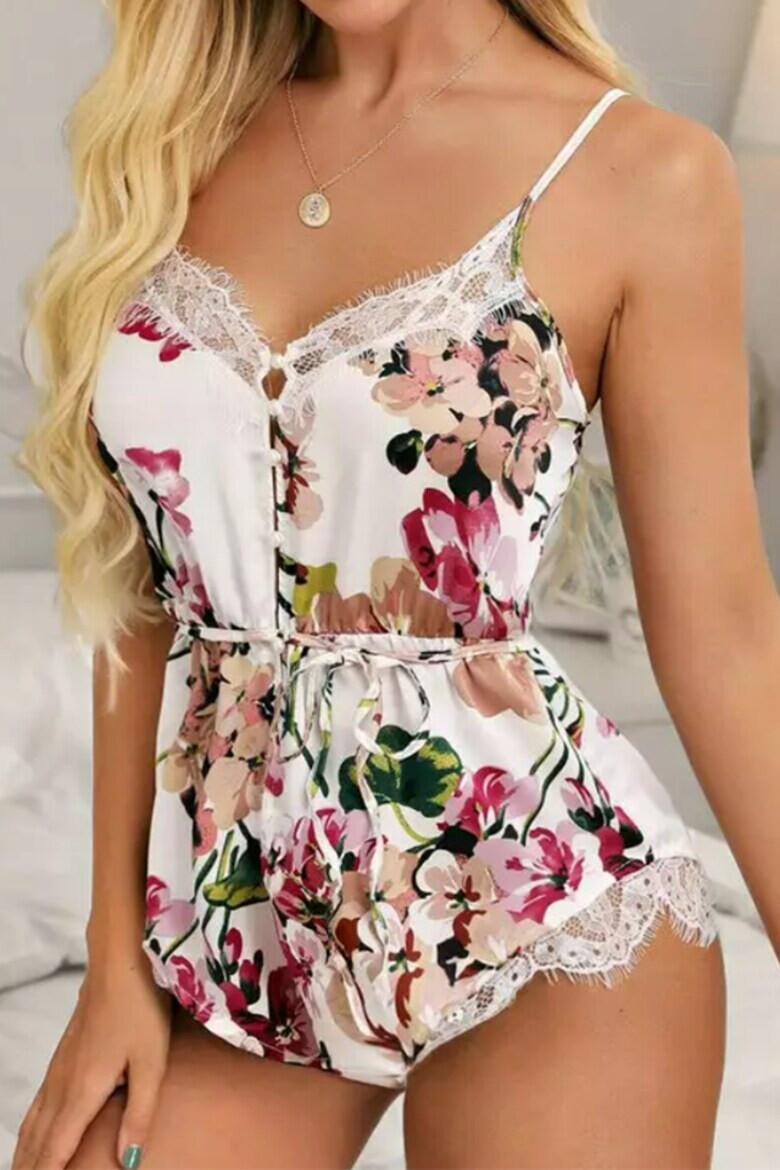 EFAYN.RO Pijama dama tip body sexy accesorizat cu dantela cu imprimeu floral EFAYN - Pled.ro