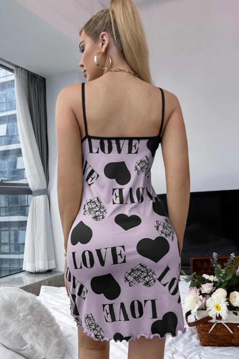 EFAYN.RO Pijama dama tip rochie scurta cu bretele subtiri reglabile model cu inimioare tematica I feel sexy EFAYN - Pled.ro