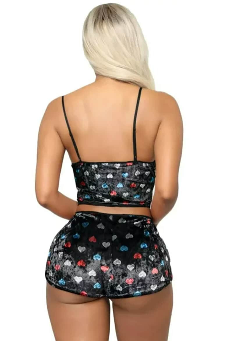 EFAYN.RO Pijama sexy dama set 2 piese top tip bustiera cu bretele subtiri si pantaloni scurti model provocator imprimeu grafic EFAYN - Pled.ro