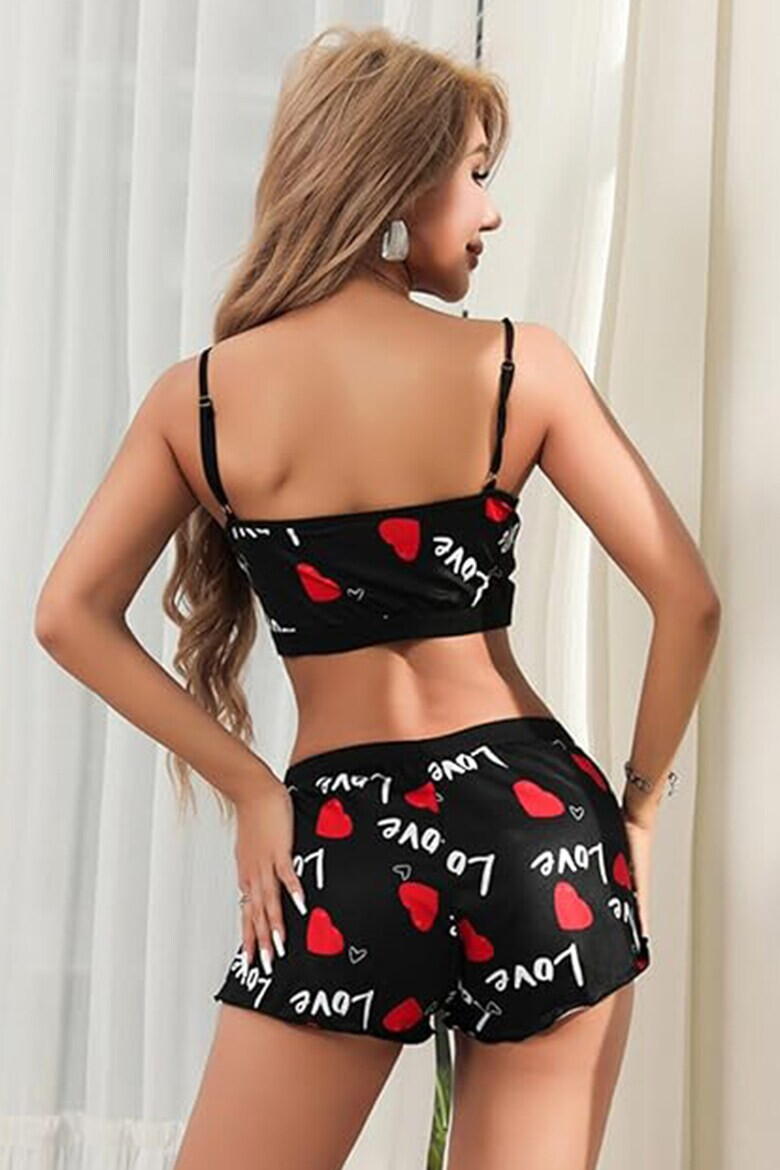 EFAYN.RO Pijama sexy dama set 2 piese top tip bustiera si pantaloni scurti model cu imprimeu grafic EFAYN - Pled.ro