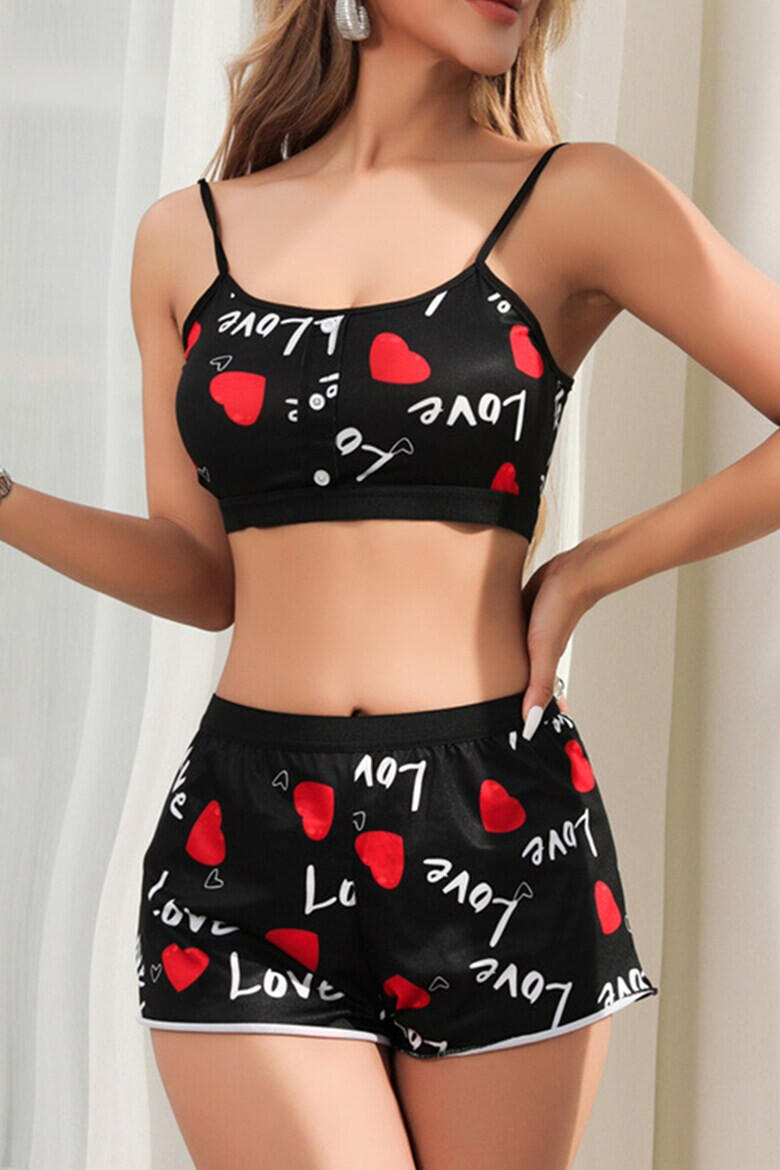 EFAYN.RO Pijama sexy dama set 2 piese top tip bustiera si pantaloni scurti model cu imprimeu grafic EFAYN - Pled.ro