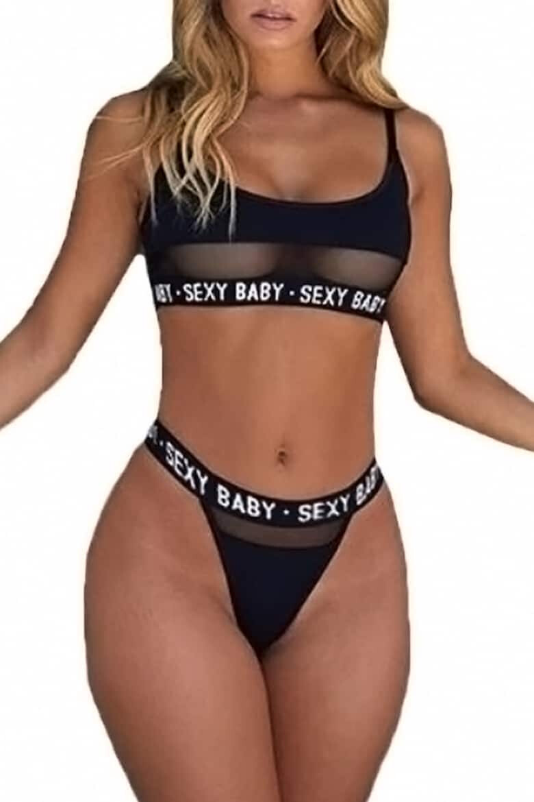 EFAYN.RO Set lenjerie sexy 2 piese print sexy baby bustiera si chilot tanga EFAYN RO - Pled.ro