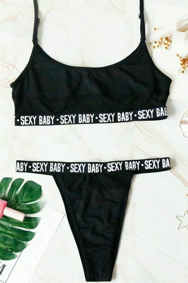 EFAYN.RO Set lenjerie sexy 2 piese print sexy baby bustiera si chilot tanga EFAYN RO - Pled.ro