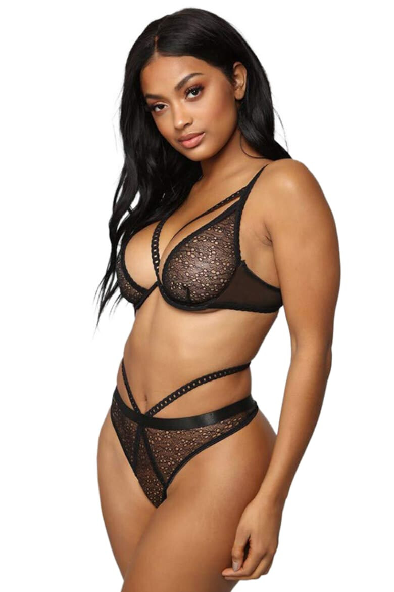 EFAYN.RO Set lenjerie sexy 2 piese sutien si chilot cu plasa negru EFAYN - Pled.ro