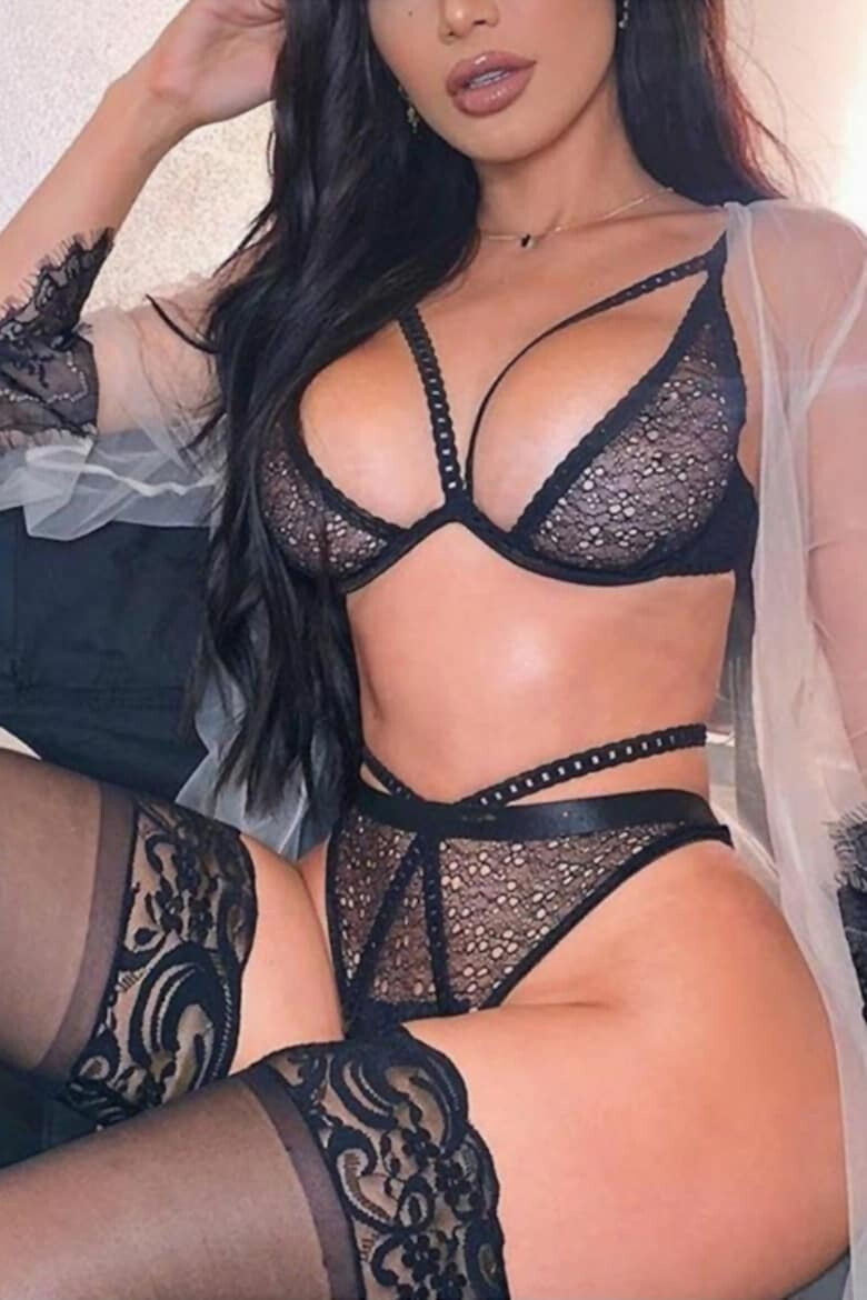 EFAYN.RO Set lenjerie sexy 2 piese sutien si chilot cu plasa negru EFAYN - Pled.ro