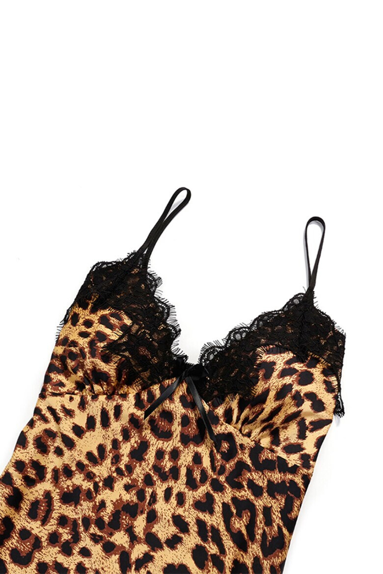 EFAYN.RO Set pijama 4 piese satin si dantela imprimeu animal print - Pled.ro