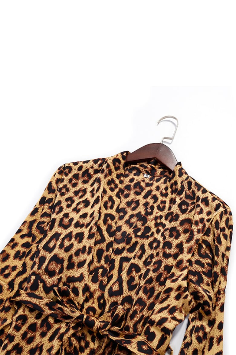 EFAYN.RO Set pijama 4 piese satin si dantela imprimeu animal print - Pled.ro