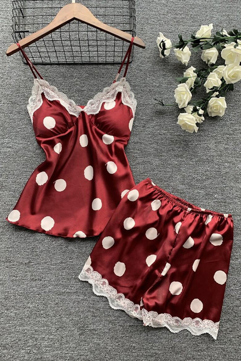 EFAYN.RO Set pijama haine de stat in casa sexy 2 piese satin cu dantela maieu si pantalon scurt EFAYN RO - Pled.ro