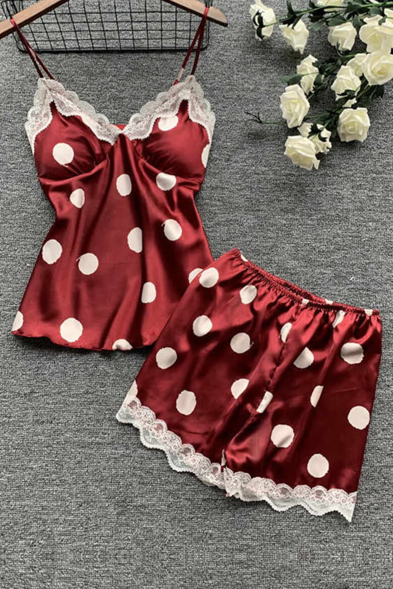 EFAYN.RO Set pijama haine de stat in casa sexy 2 piese satin cu dantela maieu si pantalon scurt EFAYN RO - Pled.ro