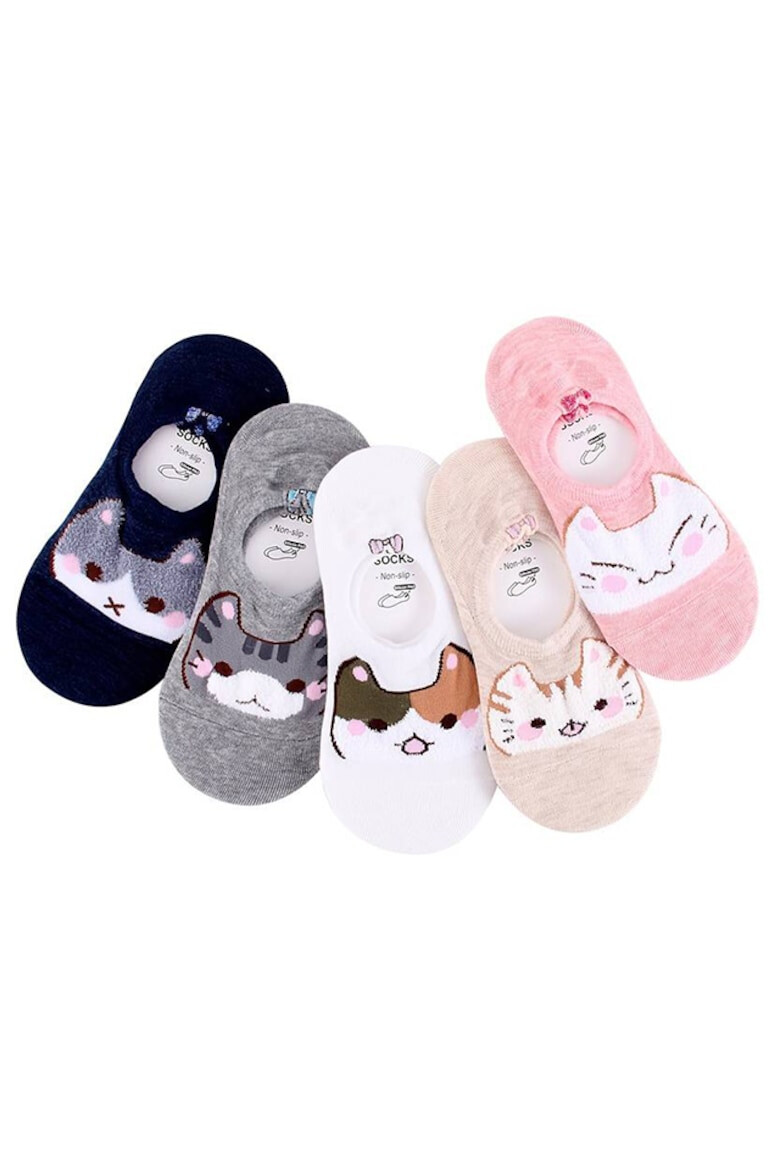 EFAYN.RO Sosete dama set 5 perechi model scurt cu imprimeu animalute simpatice tematica I love cute cats non – slip EFAYN - Pled.ro