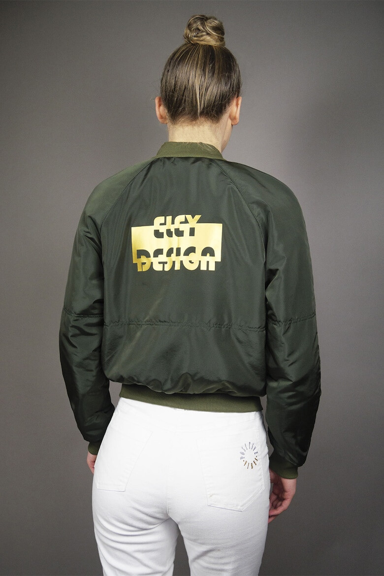 ELEY DESIGN Jacheta bomber crop cu imprimeu logo - Pled.ro