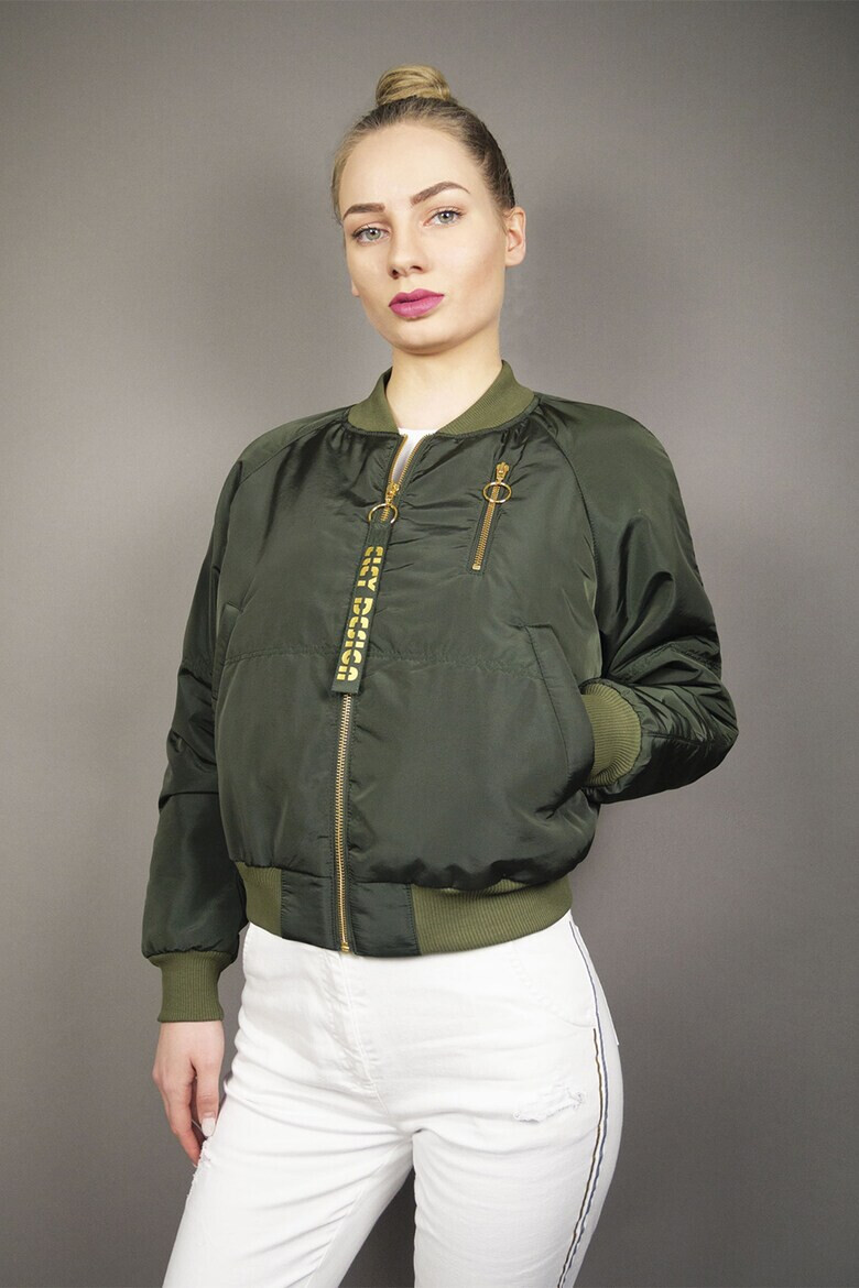 ELEY DESIGN Jacheta bomber crop cu imprimeu logo - Pled.ro