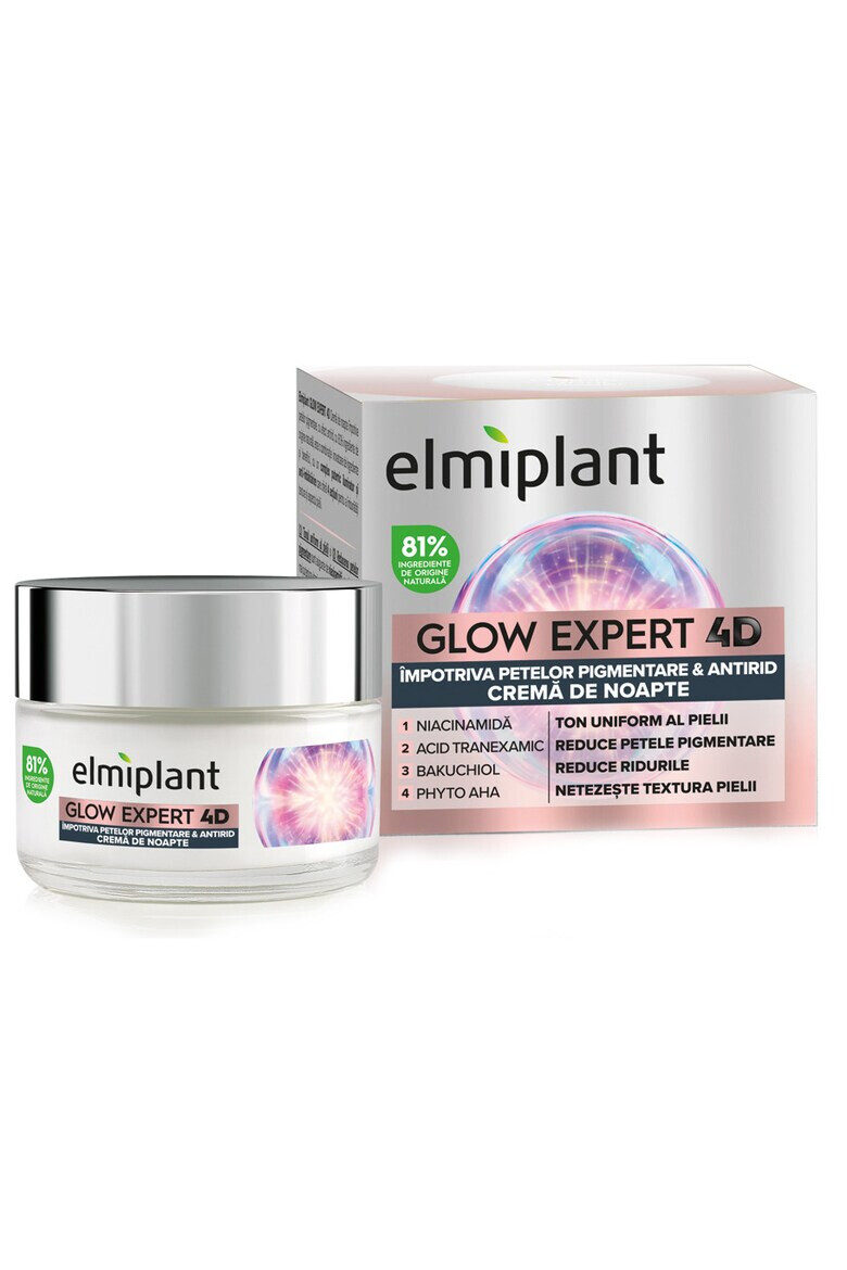 Elmiplant Crema de noapte Glow Expert 4D impotriva petelor pigmentare antirid cu Niacinamida si Bakuchiol 50 ml - Pled.ro